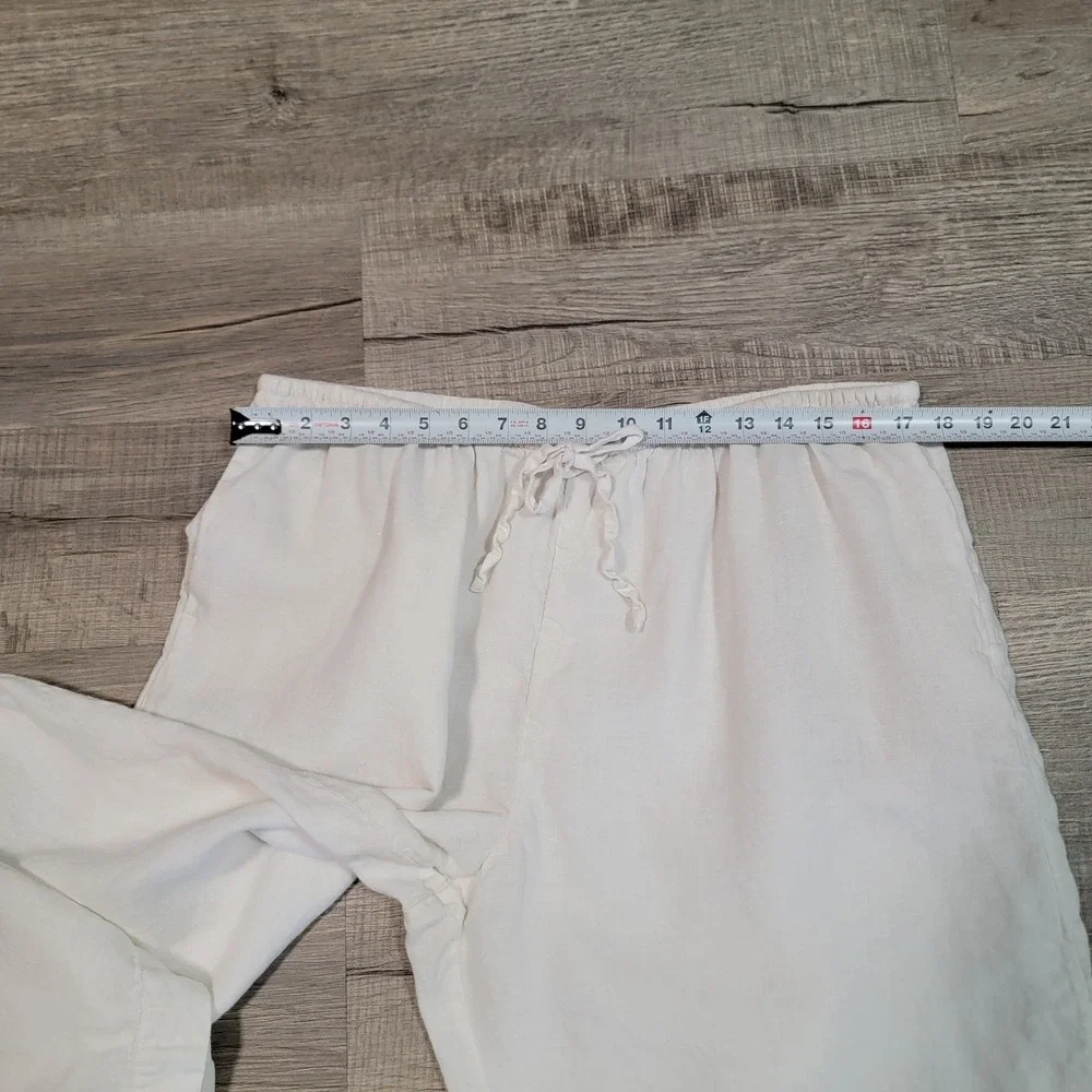 Everlane XL White European Flax Linen Drawstring Pull On Wide Leg Pants Pockets